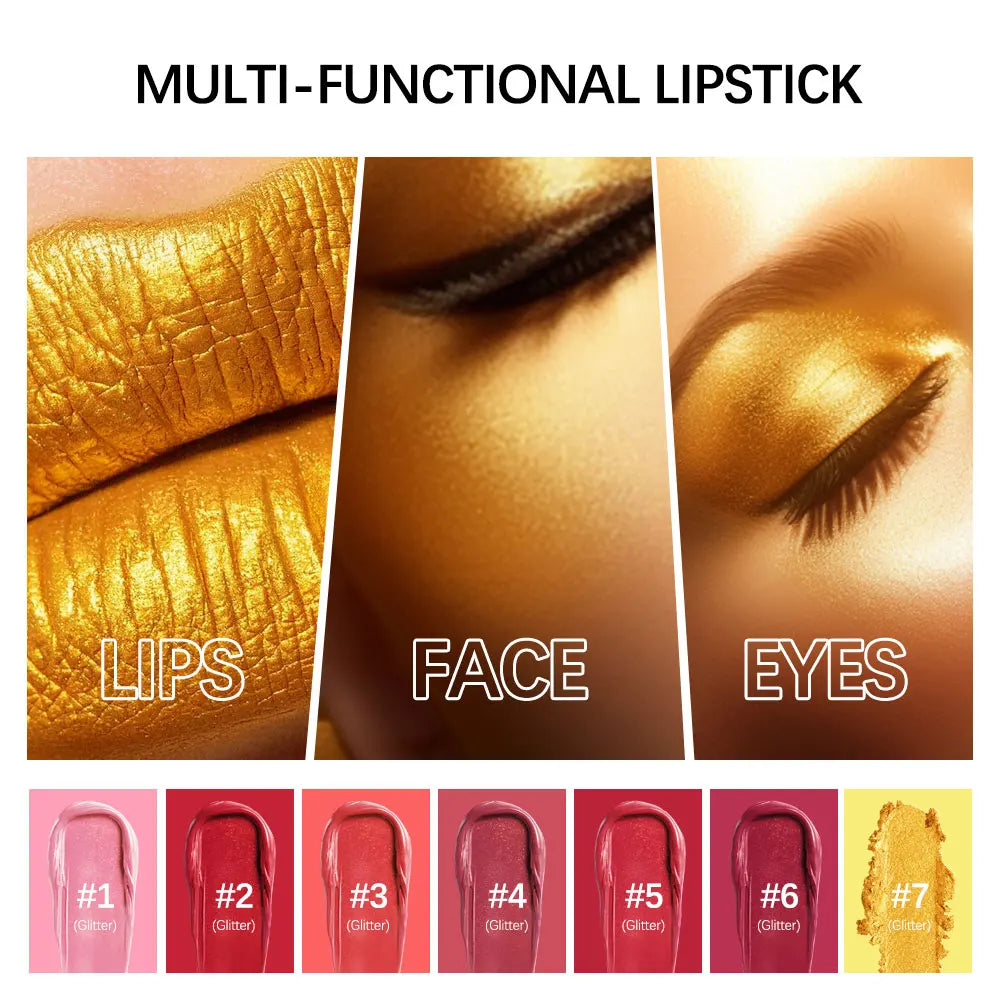 Glitter Sexy Lipstick Shimmer Gold Lipstick Long Lasting Waterproof Cosmetic Gold Brick Tube Valentine's Day Gift For Woman HIP