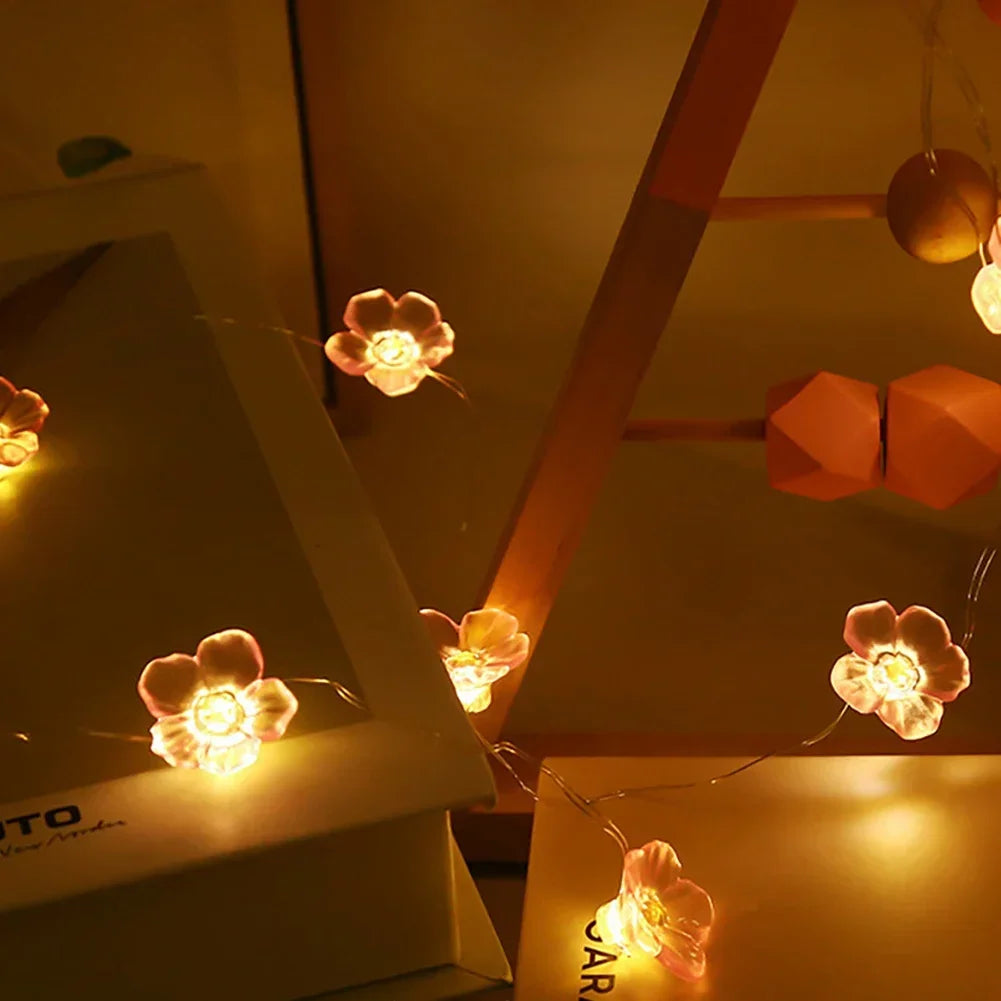 Cherry Blossom Flower Garland Lamp Battery/USB Operated LED String Fairy Lights Crystal Flowers Indoor Wedding Christmas Decors HIP