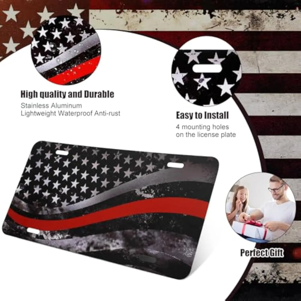 Thin Red Line Flag License Plate – Distressed Aluminum Vanity Tag Metal Vanity Plate HIP