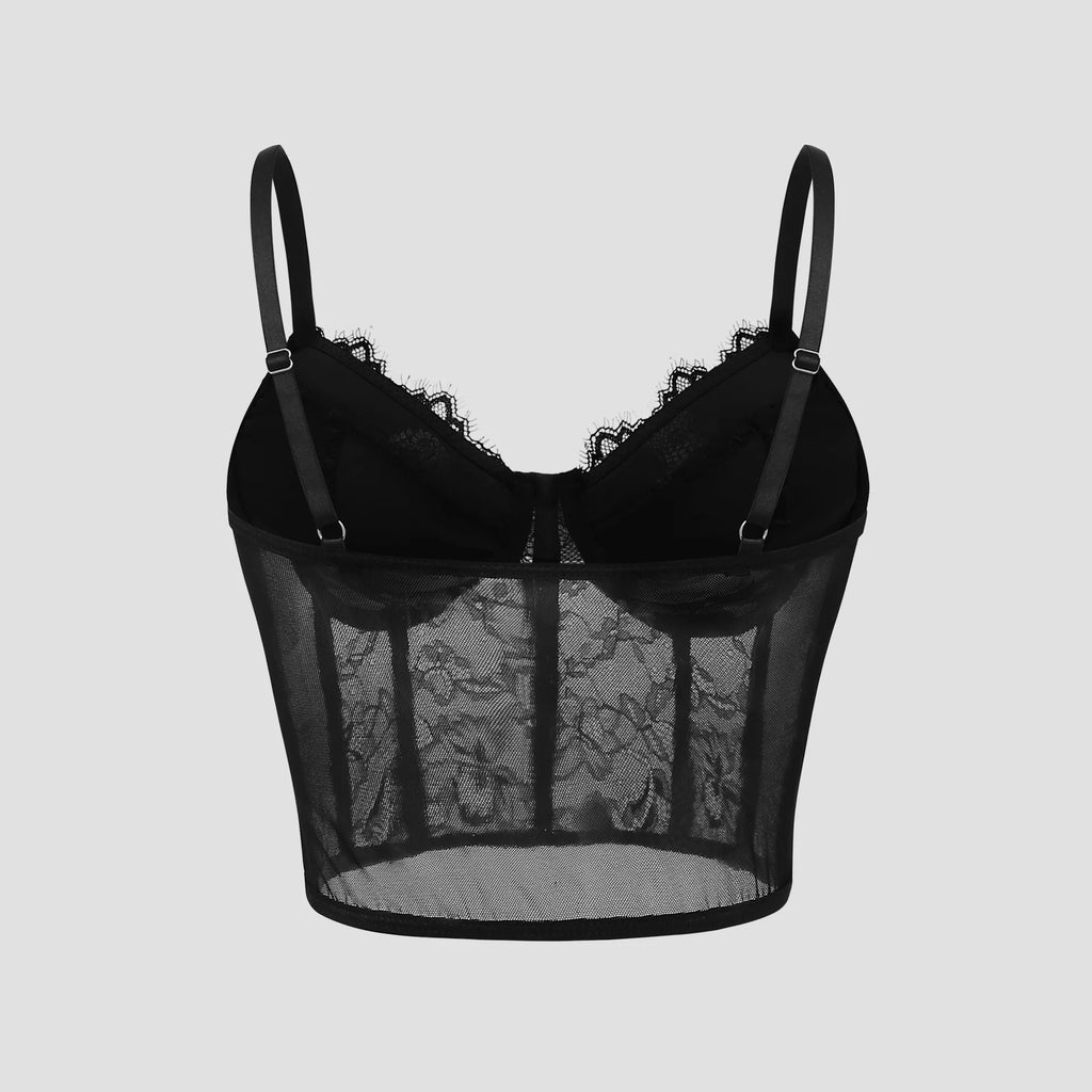 Sexy Black Semi Transparent Bra Mesh Push Up Bralet Women's Tube Top Corset Bustier Vest Club Party Crop Top Elegant Lingerie HIP
