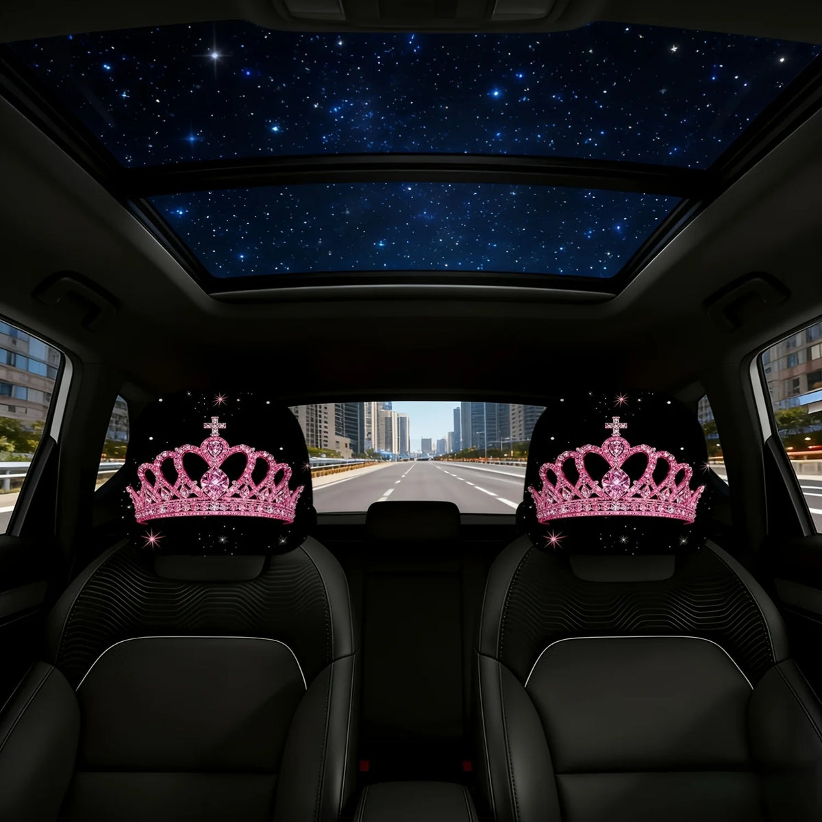 2-Pack Pink Rhinestone Crown Car Headrest Covers – Universal Car Headrest Covers HIP