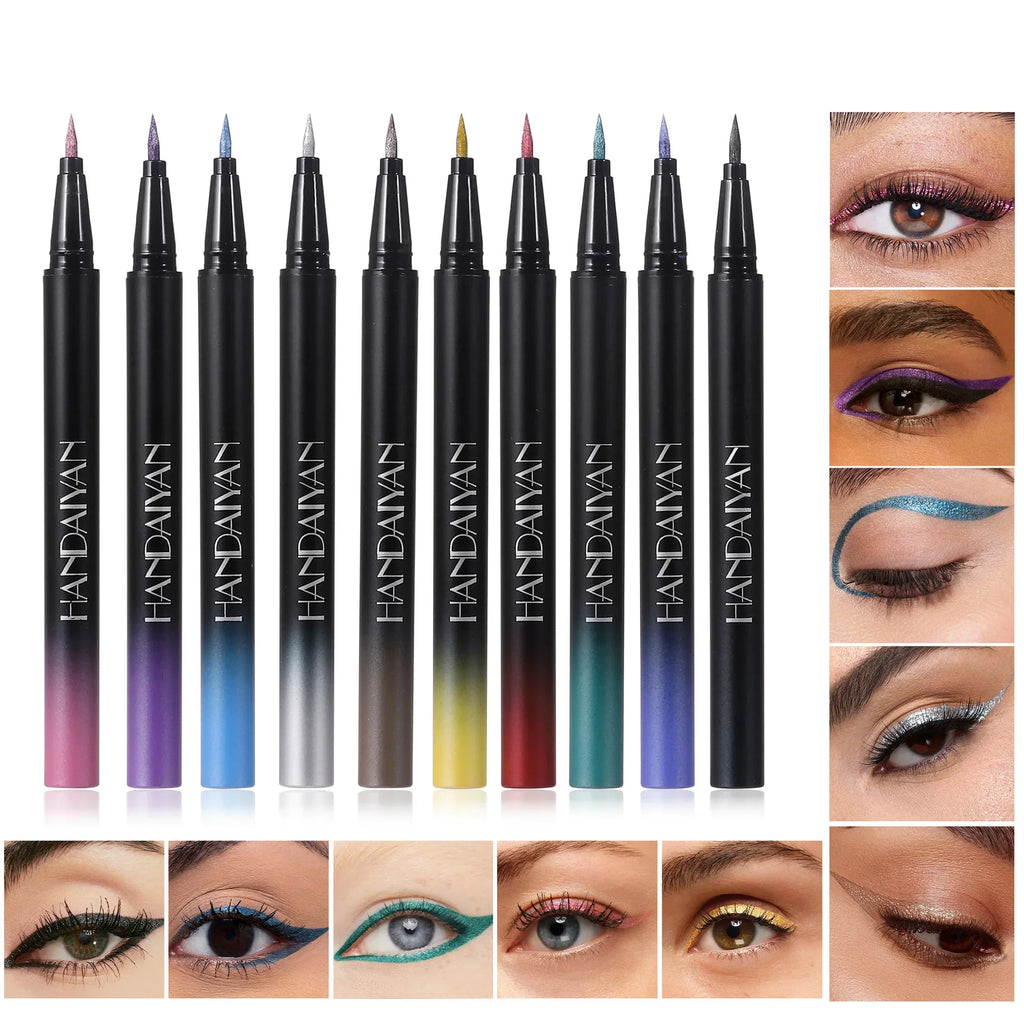 Handaiyan Glitter Metallic Liquid Eyeliner – Waterproof, 10 Colors Liquid Eyeliner HIP