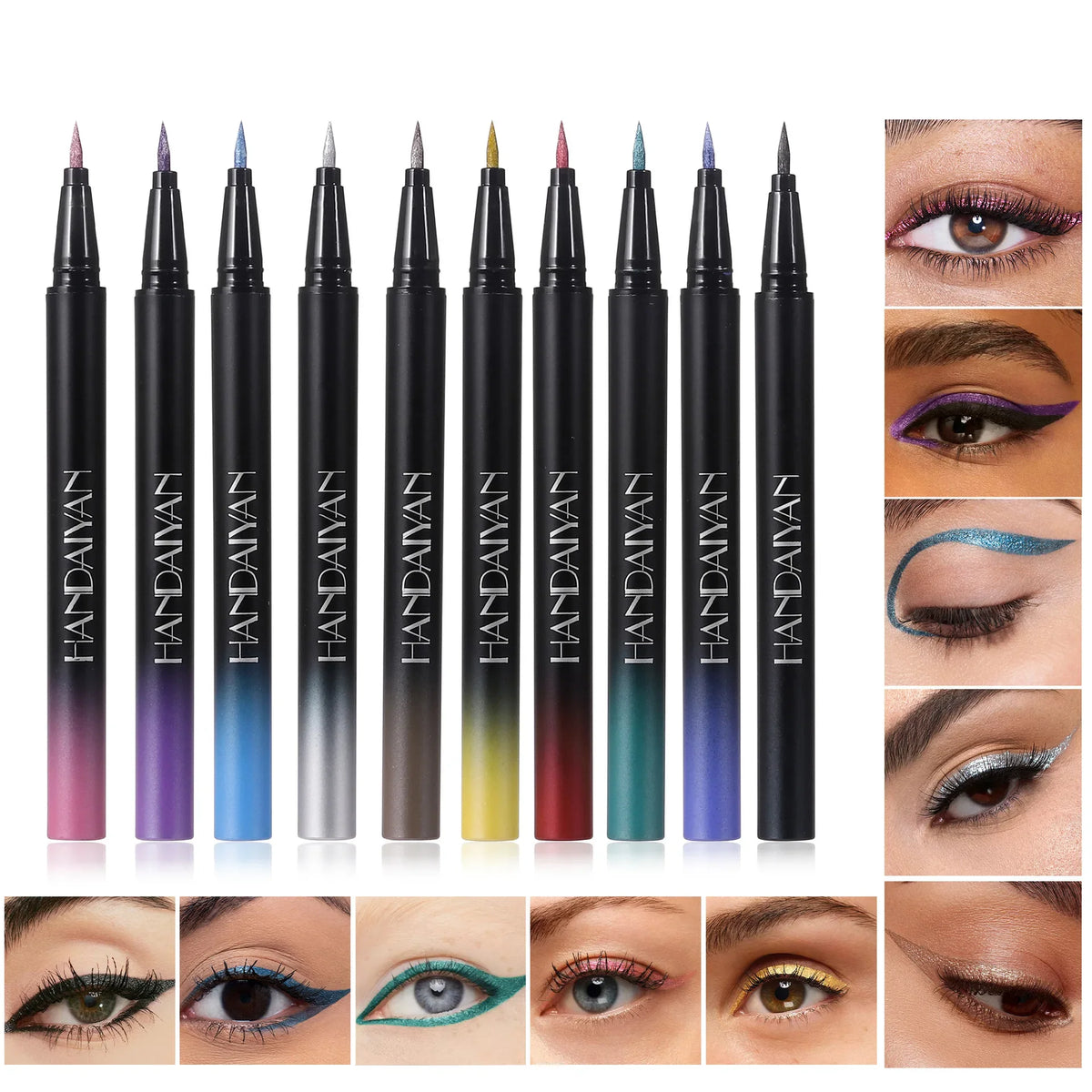 Handaiyan Glitter Metallic Liquid Eyeliner – Waterproof, 10 Colors Liquid Eyeliner HIP