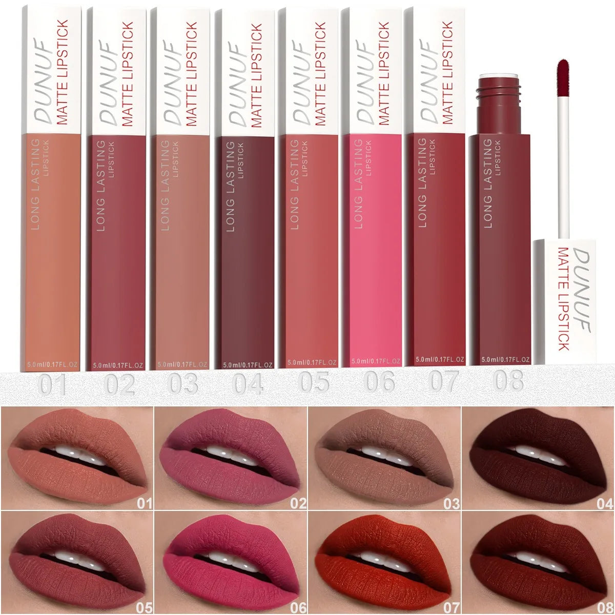 8 Colors Liquid Lipstick Nude Orange Brown Matte Velvet Lip Glaze Non-stick Cup Not Easy To Fade Clay Lip Gloss Lipstick Makeup HIP
