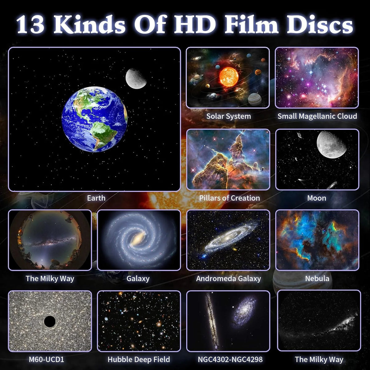 Bedroom Galaxy Projector Night Light HD Image Star Projector 13 Film Discs Kids Planetarium Projector 360° Rotation Galaxy Light HIP