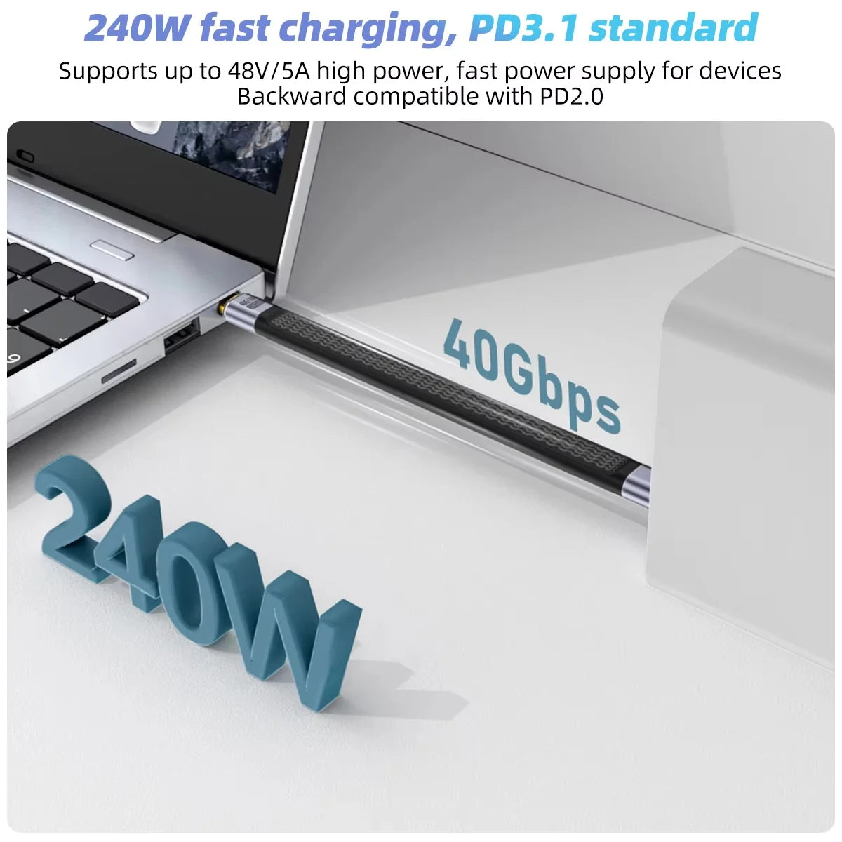 USB 4.0 Gen3 40Gbps USB-C Cable 240W PD Fast Charging USB-C Charging Cable HIP