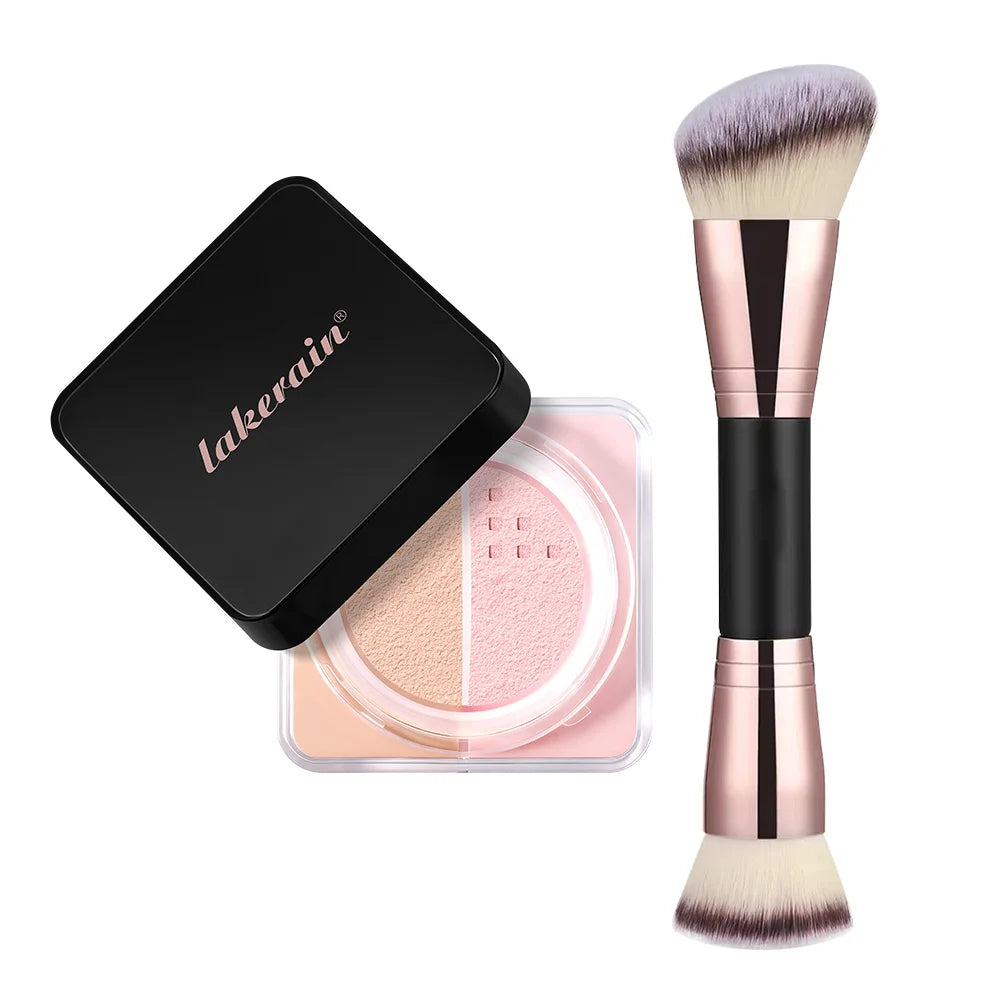 2/3Pcs Loose Setting Powder & Correcting Powder with Brush Duo Oil Control Brightening Long Lasting Face Cosmetics HIP and puff 1