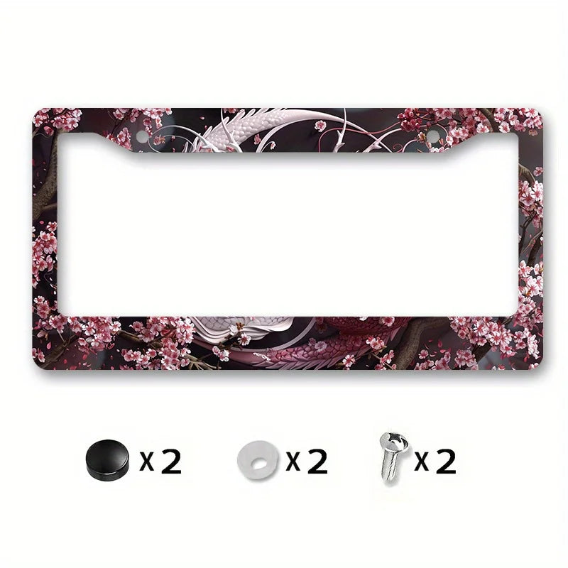 Dragon Cherry Blossom Metal License Plate Frame – Rust-Proof License Plate Frame HIP 1