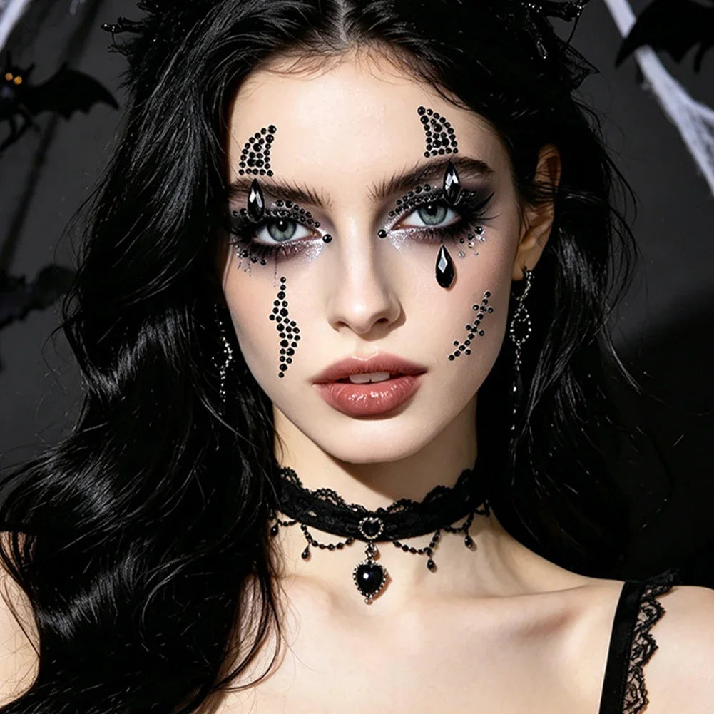 Universal Red Black Bloodstain Face Eye Gem Decals Horror Cosplay Party Decor Stickers Halloween 3D Face Rhinestone Stickers HIP
