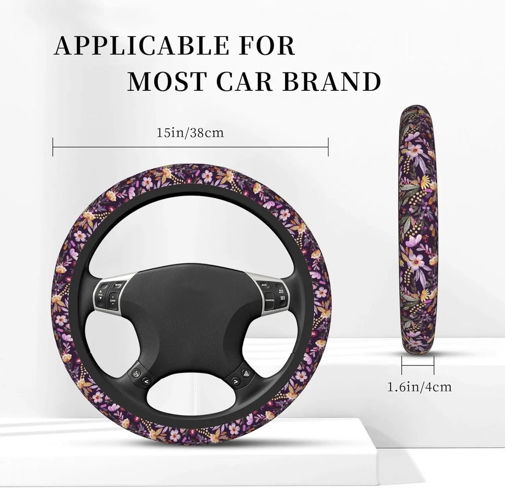 Floral Neoprene Steering Wheel Cover – Universal 15" Fit Steering Wheel Cover HIP