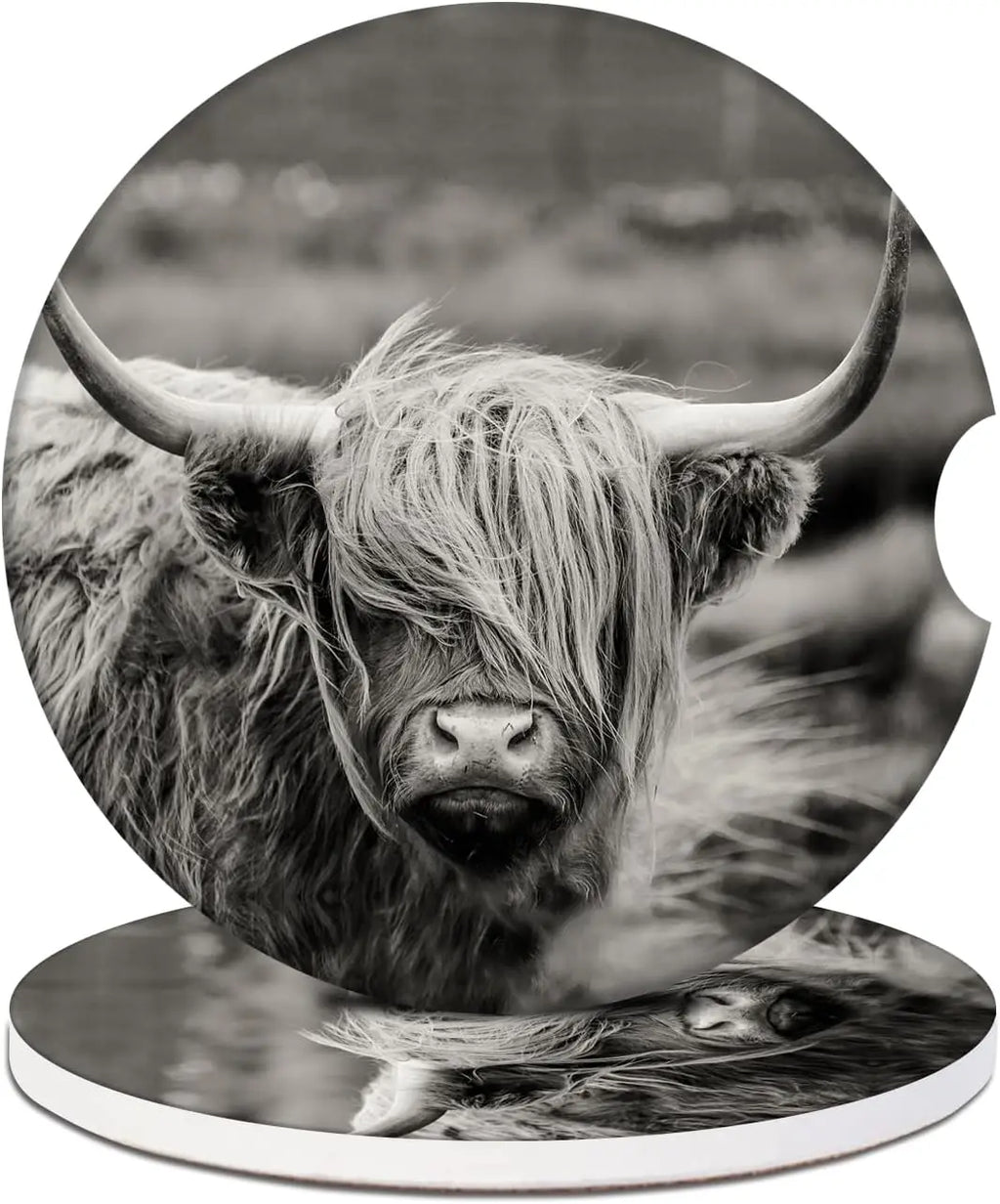 Highland Cow Absorbent Ceramic Car Cup Holder Coaster Car Cup Coaster HIP 1 Other