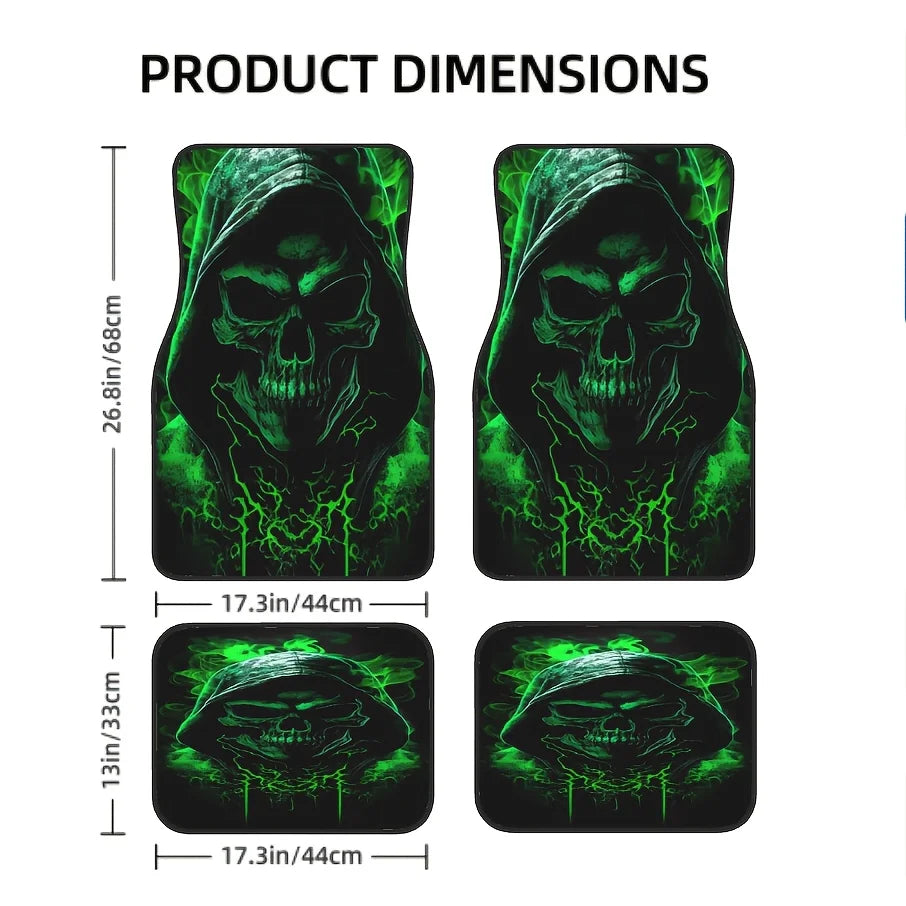 4-Piece Green Skull Car Floor Mats – Anti-Slip & Durable Car Floor Mats HIP