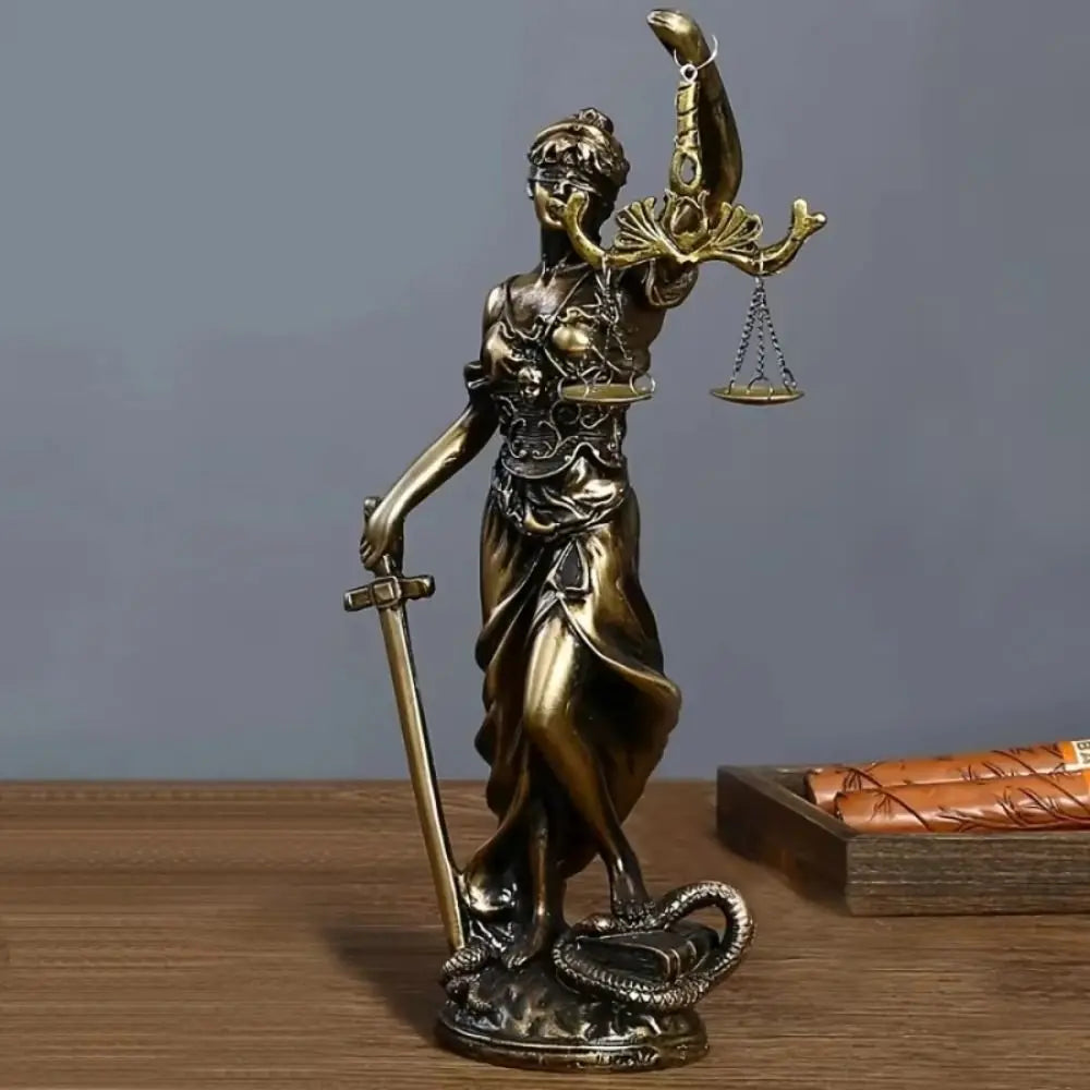 Goddess of Justice Resin Statue – Retro Copper Home Décor Decorative Figurine HIP