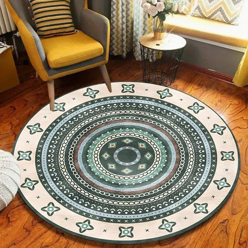 Brown Round Bohemian Area Rug – Non-Slip Scandinavian Style Round Area Rug HIP