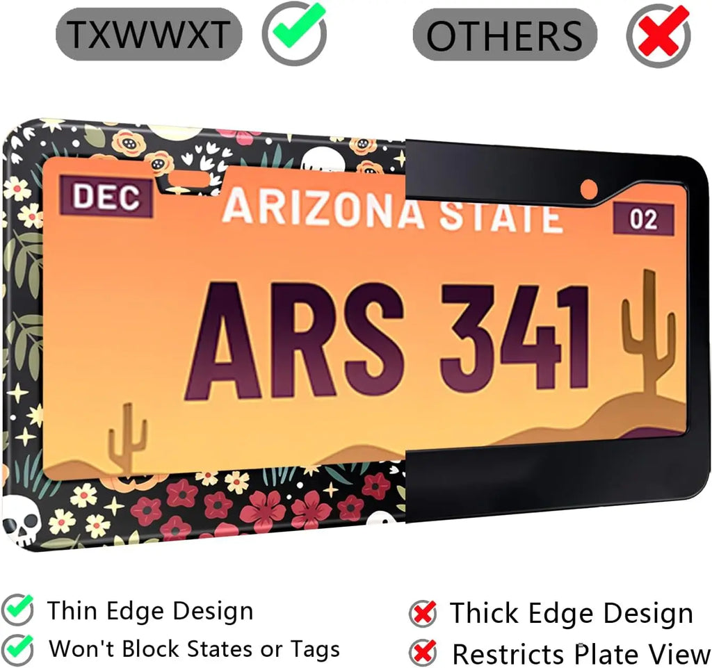 Halloween Skull Floral Stainless Steel License Plate Frame License Plate Frame HIP
