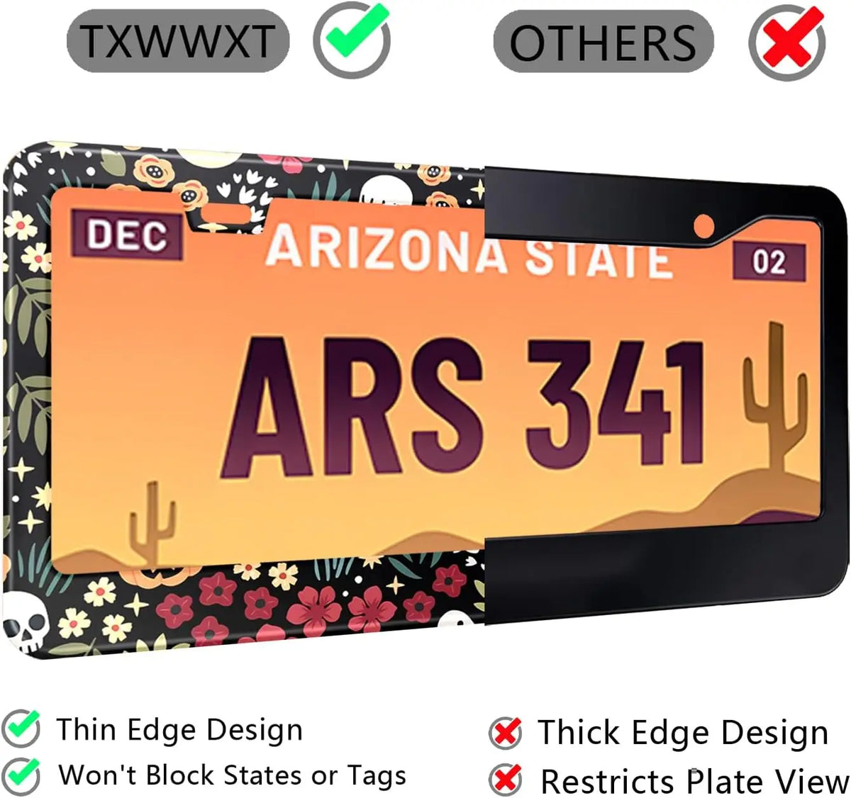 Halloween Skull Floral Stainless Steel License Plate Frame License Plate Frame HIP
