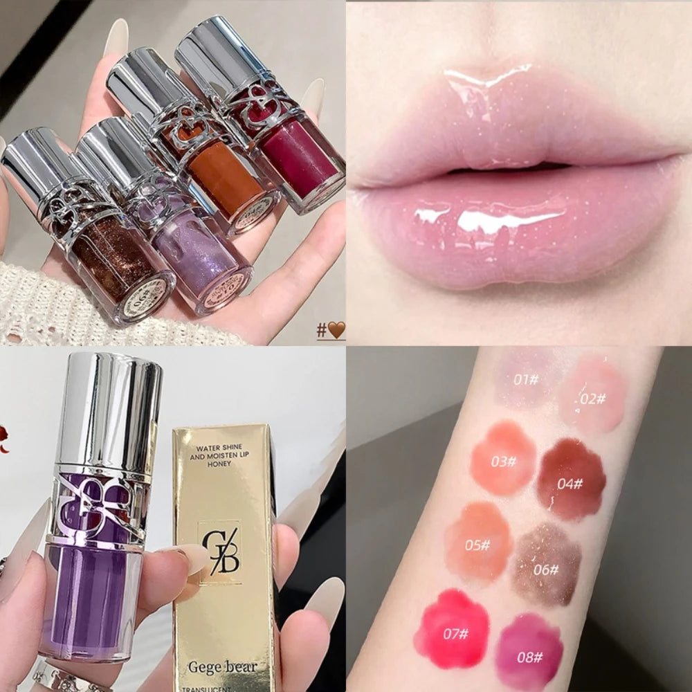 Clear Glass Gray Coffee Shine Lip Gloss Mirror Watery Moisturize Plumper Long Lasting Lip Tint Juicy Lip Oil Gloss Stain Makeup HIP