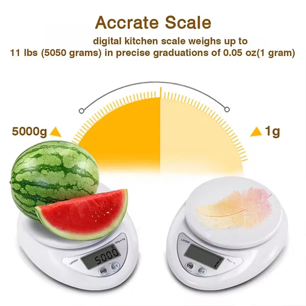 5kg Digital Kitchen Scale – 1g Precision LCD Food Scale Digital Kitchen Scale HIP