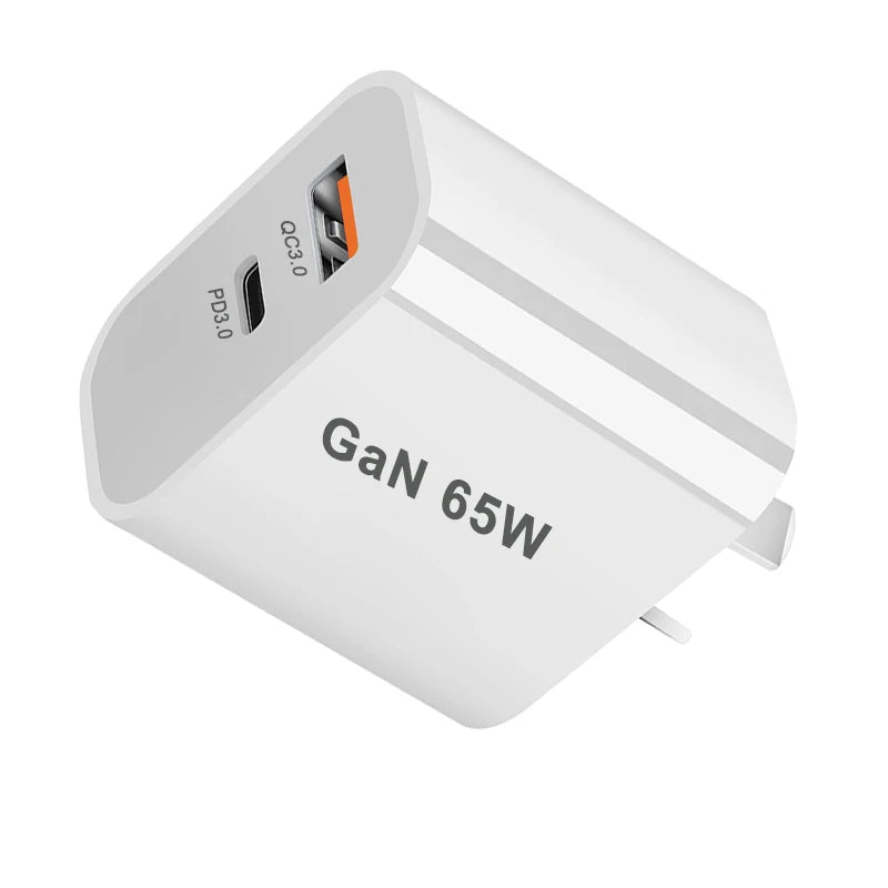 65W GaN USB-C Fast Wall Charger – 2-Port PD 3.0 | EU/US/AU/UK USB-C Wall Charger HIP AU Plug