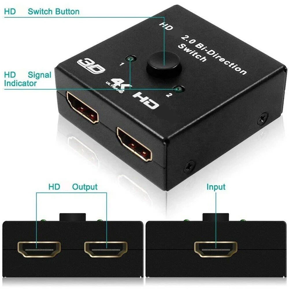 4K HDMI Bidirectional Switch Splitter 2-In-1-Out Adapter HDMI Switch Splitter HIP