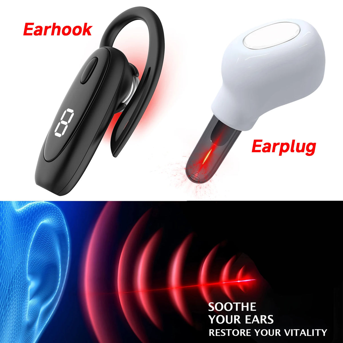 650nm Red Light Ear Canal Device – Earhook & Earplug Ear Light Therapy Device HIP