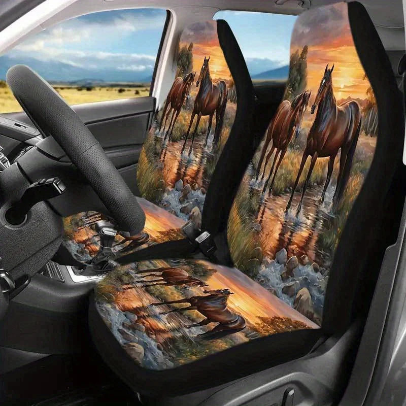 Horse Herd Sunset Car Seat Covers – 2 Sets Universal Fit SUV Car Seat Covers HIP 1