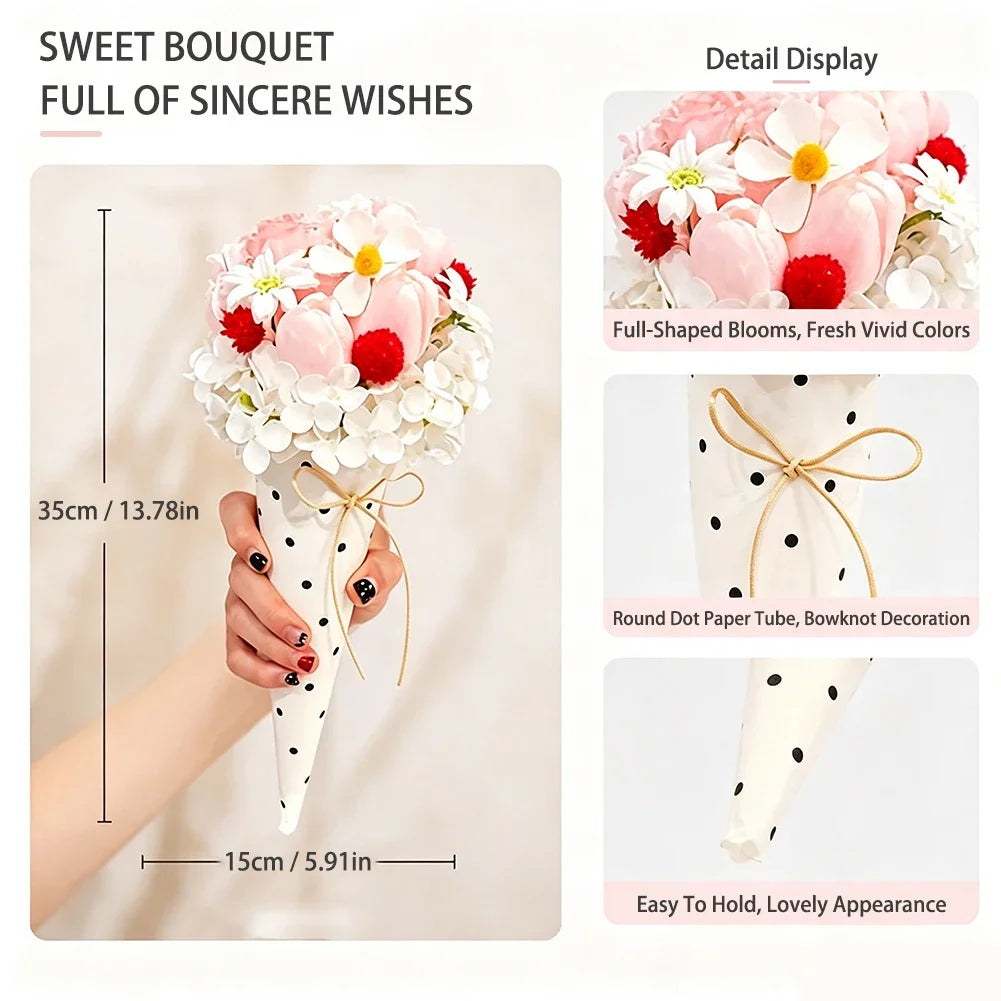 Finished Ice‑Cream Cone Soap Flower Bouquet Ornament Creative Artificial Flower Decor Souvenir Gift For Birthday HIP