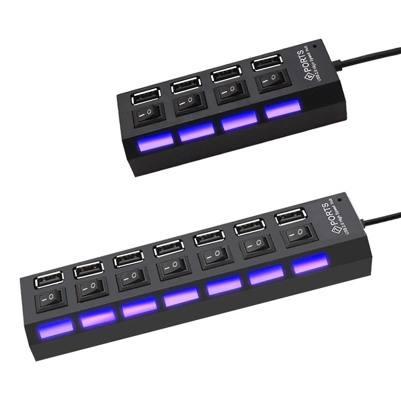 7-Port USB 2.0 Hub with On/Off Switches for PC & Laptop USB Hub HIP
