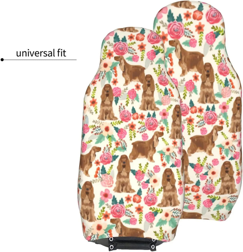 Cocker Spaniel Floral Car Seat Covers – Set of 2 Universal Car Seat Covers HIP