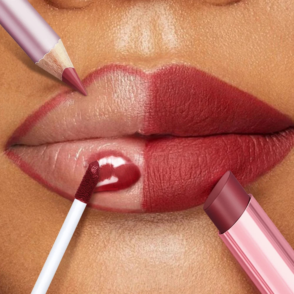 3pcs Halloween Black Lip Set Waterproof Long Lasting Matte Velvet Lip Gloss Lip Liner Black Lip Stain Halloween Goth Makeup HIP
