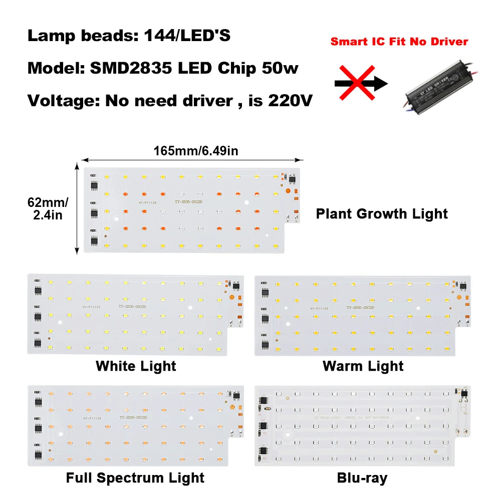 2-Pack 50W SMD 2835 LED Flood Light Chip – AC 220V-240V LED Light Chip HIP