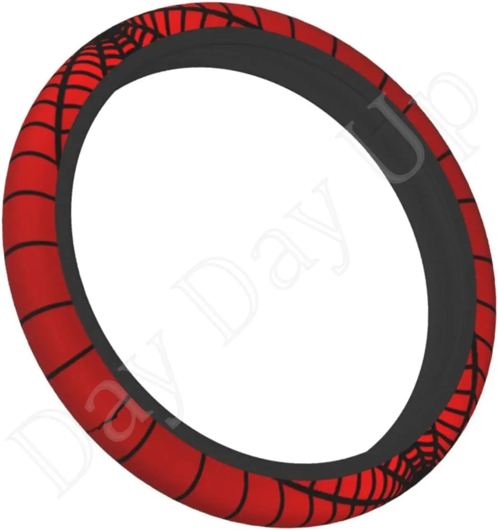 Red Spider Web Steering Wheel Cover – Universal 15 Inch Steering Wheel Cover HIP