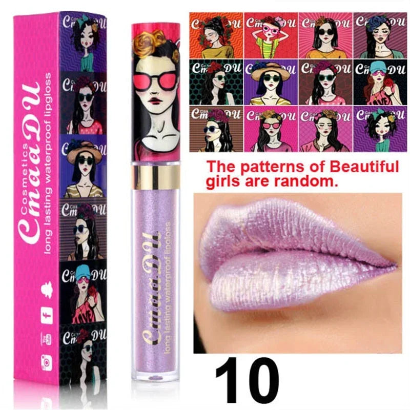 Cmaadu shimmer lip gloss beauty girl diamond glitter lip tint waterproof long lasting 12 color gold flash liquid lipstick makeup HIP 10