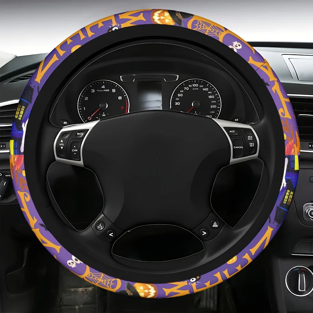 Halloween Pumpkin Bat Car Steering Wheel Cover – Washable Steering Wheel Cover HIP