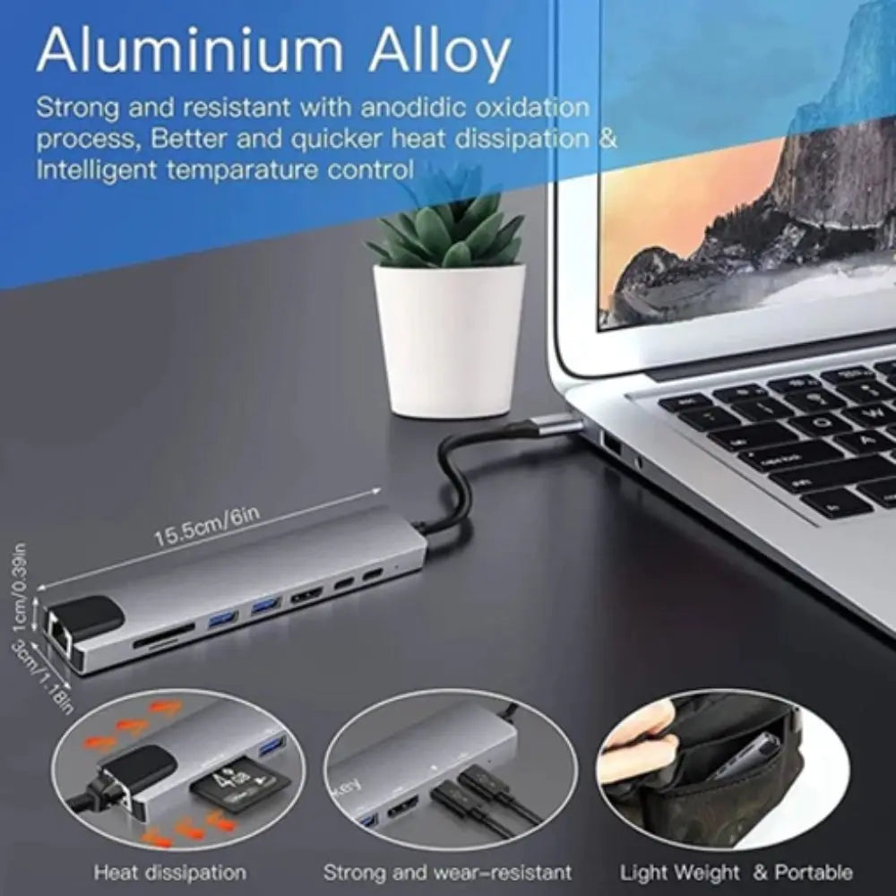 8-in-1 USB-C Hub | 4K HDMI, RJ45, SD/TF, PD Charging USB-C Docking Hub HIP