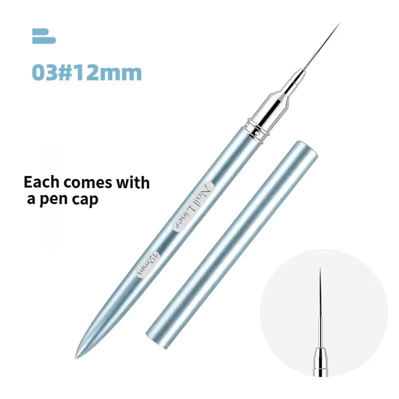 Multi Size Nail Art Liner Brush Fine Line Detail Drawing Pen Macaron Metal Handle Striping Brush Precise Line Flower Detail DIY HIP 12mmBlue