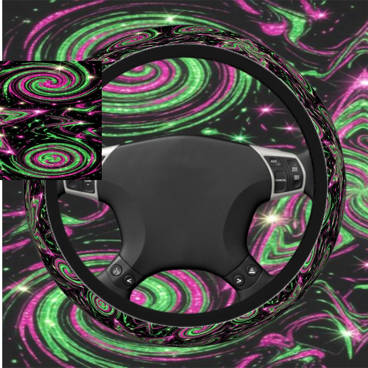 Glittery Swirl Star Steering Wheel Cover – Anti-Slip 15" Steering Wheel Cover HIP