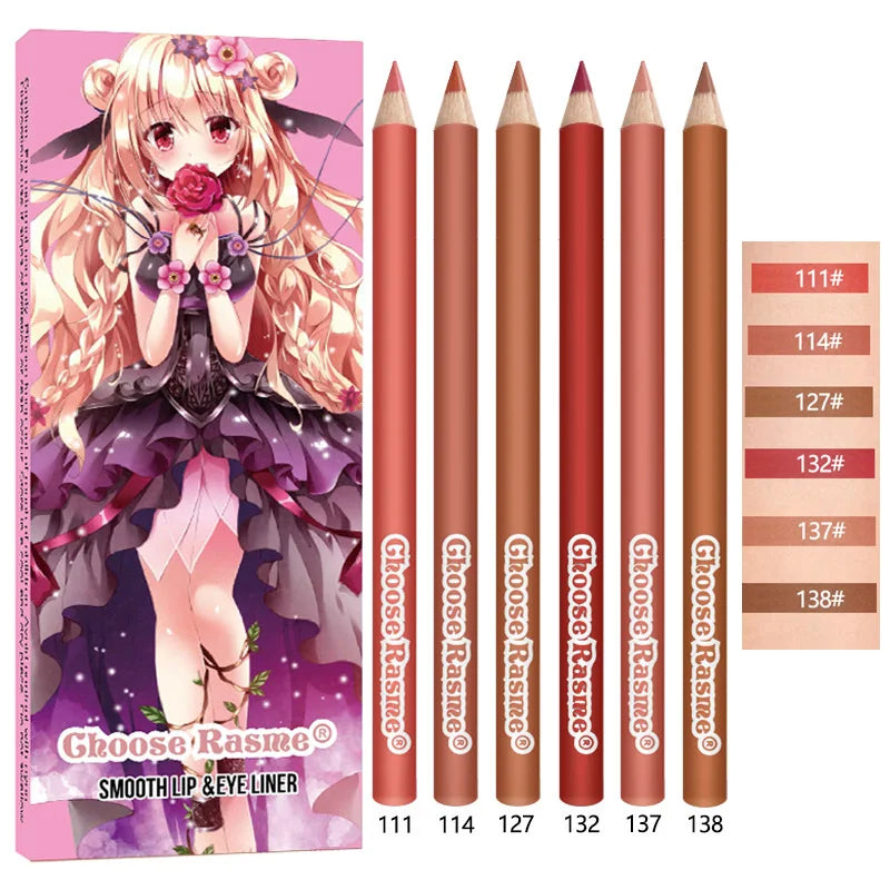 6pcs Lip Liner Pen 6 Colors Waterproof And Sweat-proof Not Easy To Fade Non-stick Cup Nude Lipstick Pencil Set Lasting Makeup HIP E