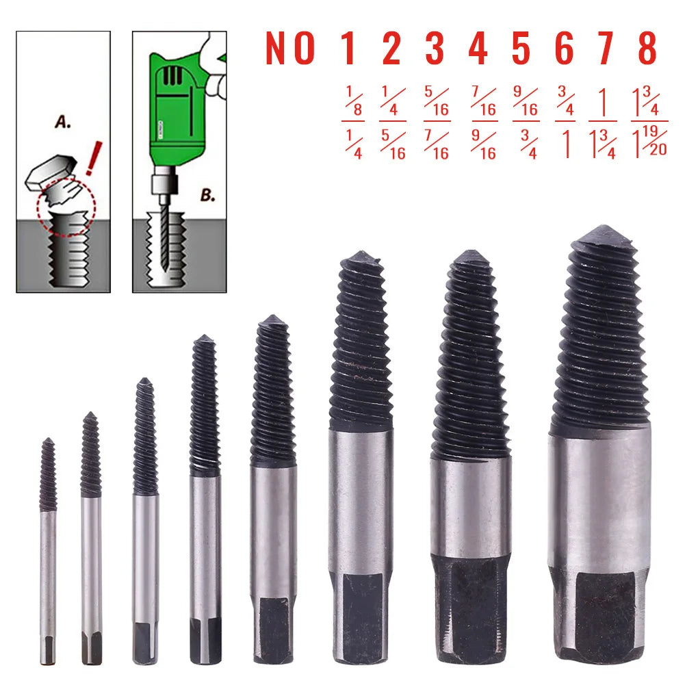 Screw Remover Extractor Drill Bits Carbon Steel Guide Set Broken End Bolt Removal Drill Set Damaged Bolts Remover Tools 1/8PCS HIP
