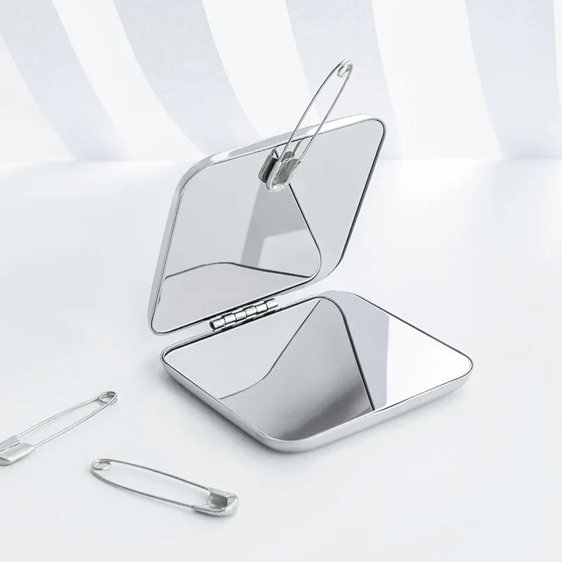 Foldable Double-Sided Pocket Mirror – Stainless Steel Travel Compact Makeup Mirror HIP