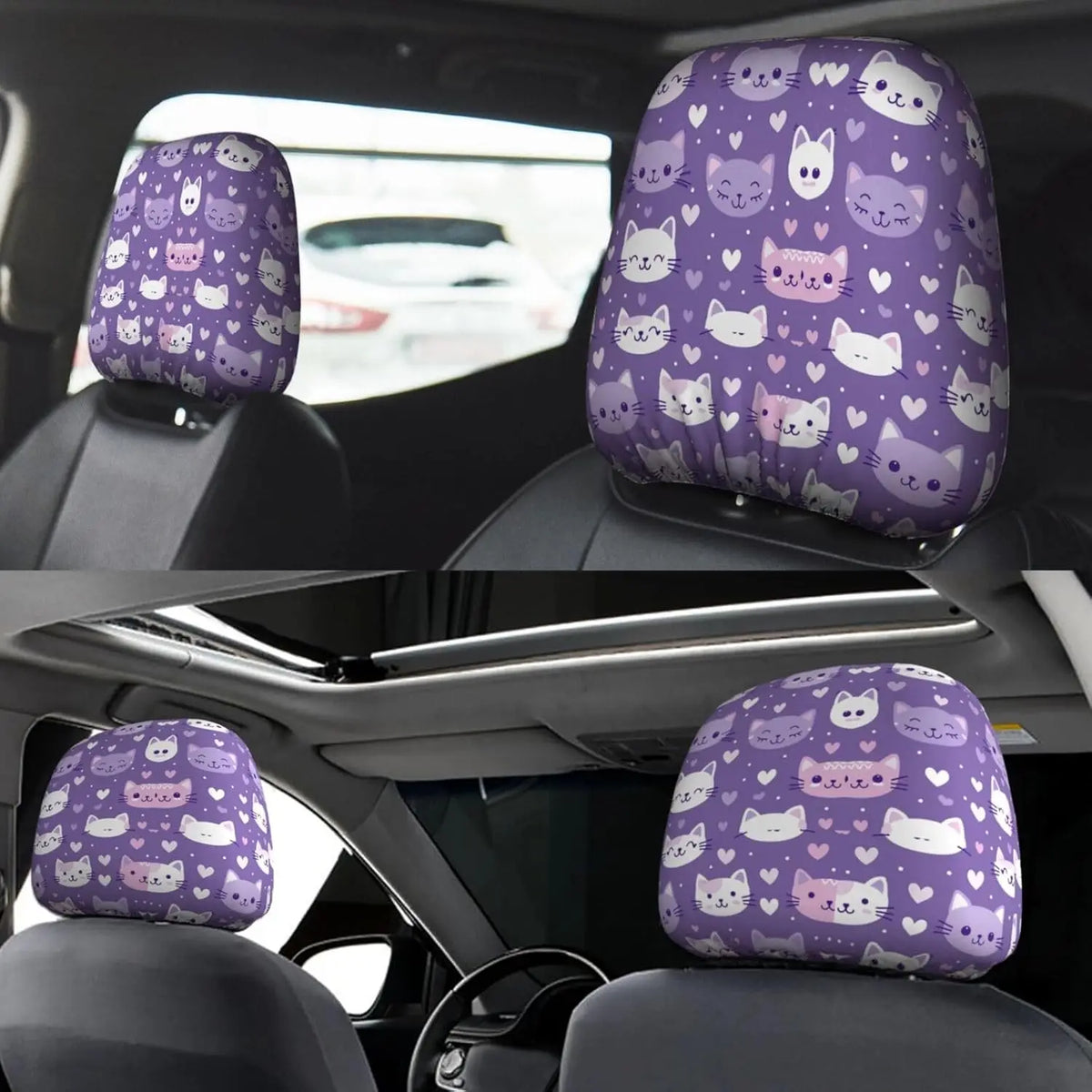 Purple Kawaii Cat Car Headrest Covers – 2 Pack Universal Fit Car Headrest Covers HIP