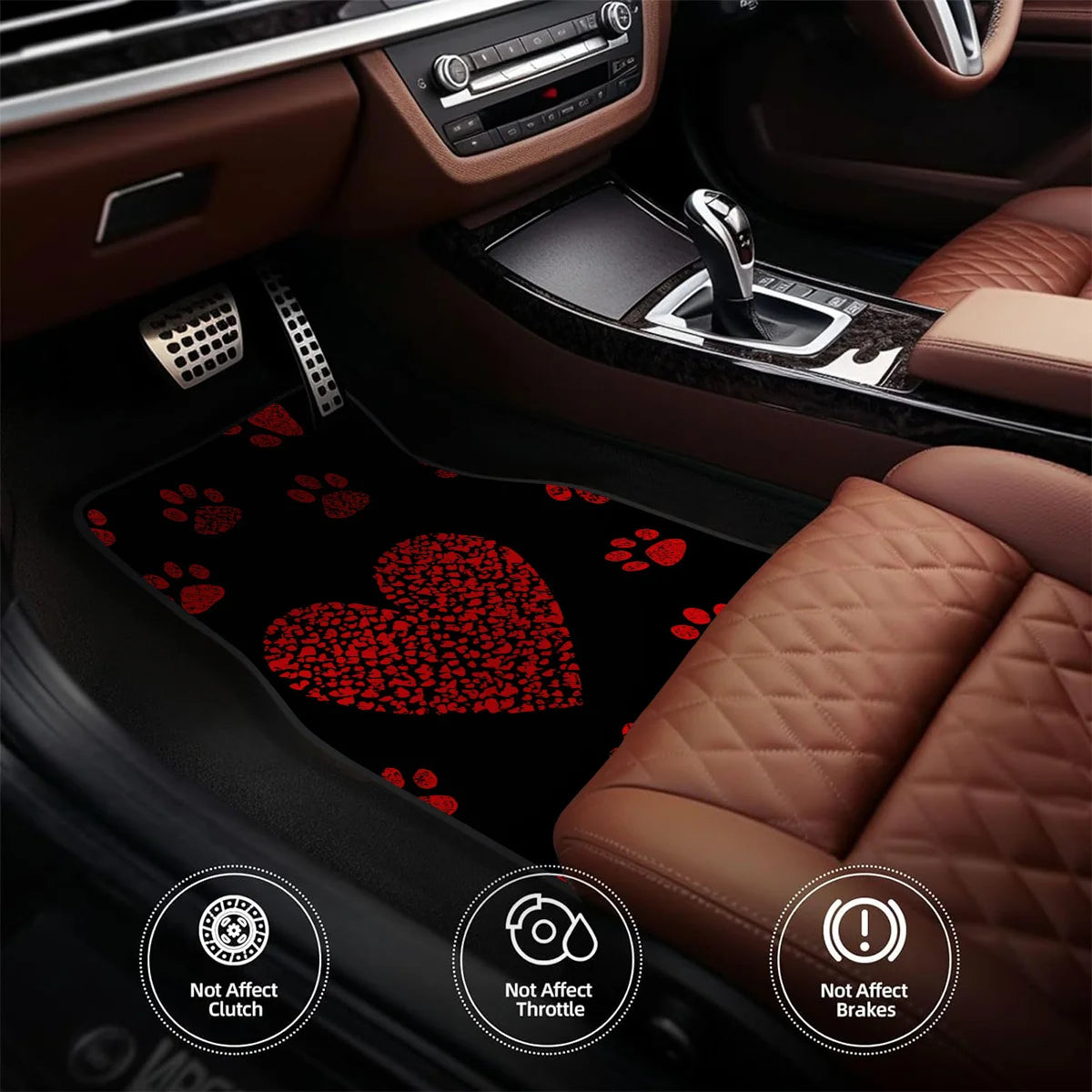4-Piece Red Paw Print Car Floor Mats – Universal All-Season Car Floor Mats HIP