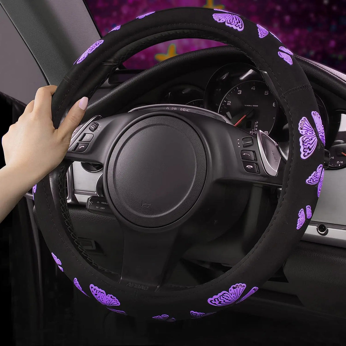 Purple Butterfly Steering Wheel Cover – Universal 15" Fit Steering Wheel Cover HIP