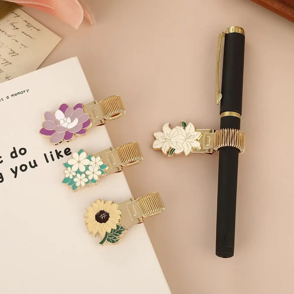 Retro Metal Flower Pen Holder & Notebook Clip – Gold Desk Organizer Clip HIP