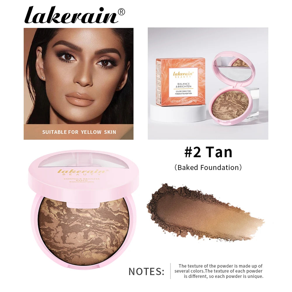 Baked Powder Foundation Oil Control Setting Makeup Pressed Powder Cake Bronzer Glow Face Contouring Shimmer Contour HIP color 2 foundation