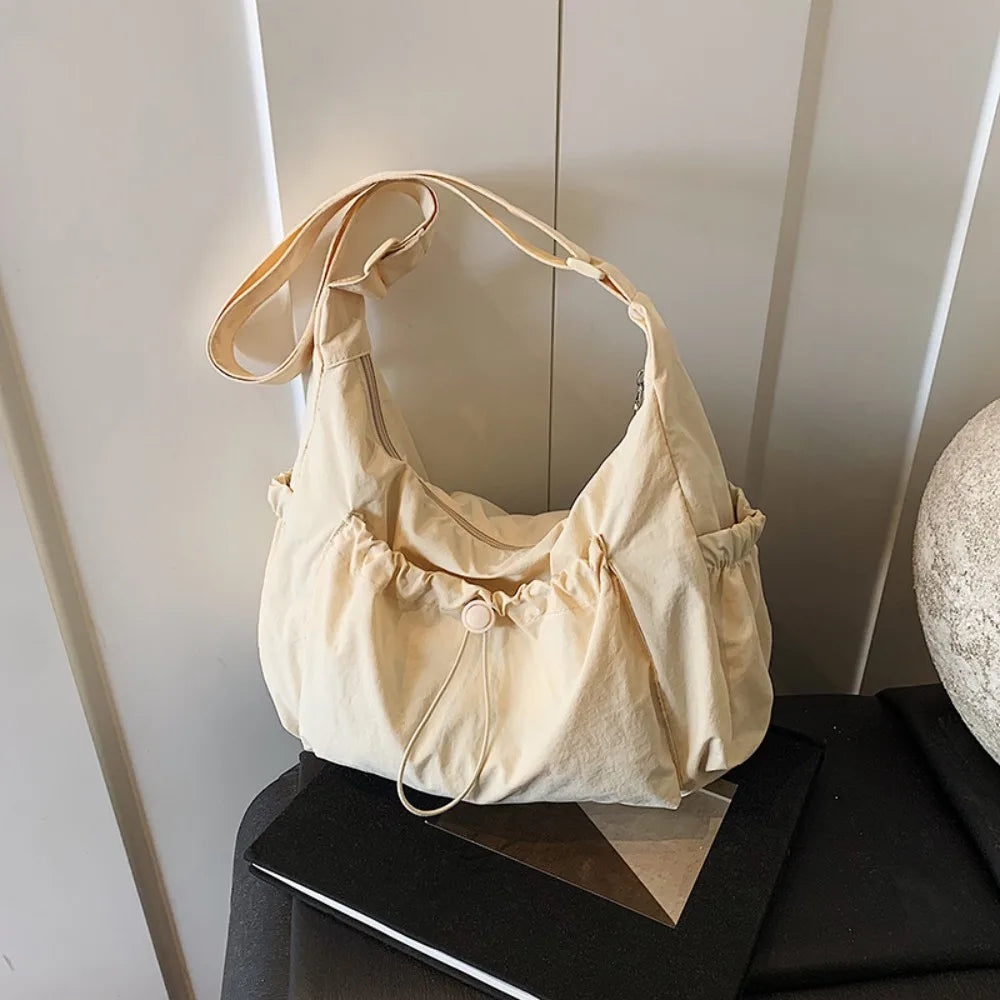 Korean Nylon Shoulder Bag – Lightweight Large Capacity Crossbody Nylon Shoulder Bag HIP White