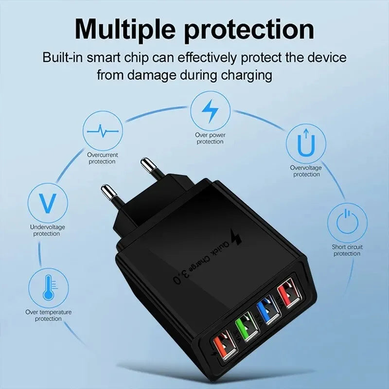 OLPAY 4-Port USB Wall Charger 45W – Quick Charge 3.0 EU/US USB Wall Charger HIP