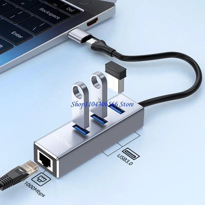 USB-C & USB-A to RJ45 Gigabit Ethernet Adapter Hub Ethernet Adapter Hub HIP CN