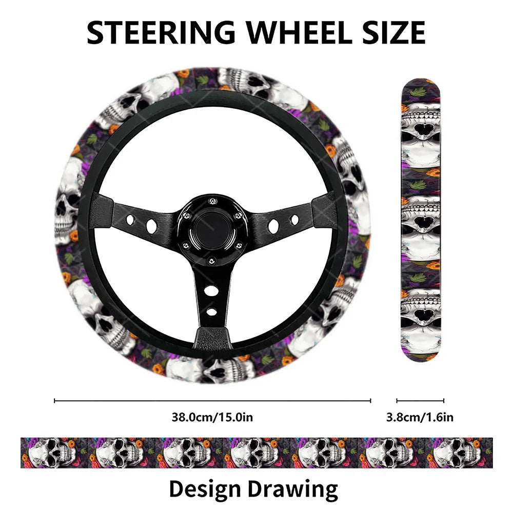 Sugar Skull Flower Steering Wheel Cover – Cars, SUVs & Trucks Steering Wheel Cover HIP