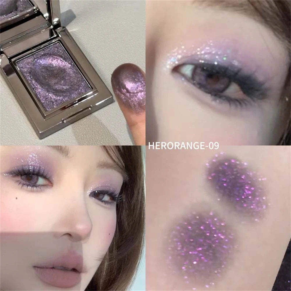 Metallic Glitter Eyeshadow Cream Sparkling Mousse Shimmer Highlighter Pressed Pigments Punk Purple Pearlescent Eyeshadow Palette HIP 09